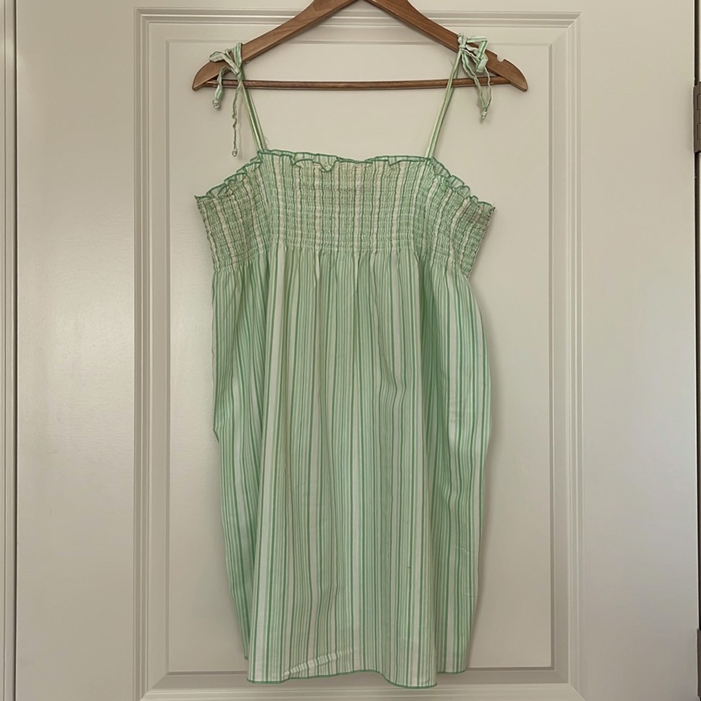 SoftWear Sleep Dress Light Green Stripes Adjustable Tie Straps Size M